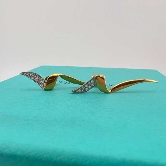 Tiffany & Co. 1983 Diamond Chrysalis Earrings 18k Gold Paloma Picasso - Picture 7 of 7